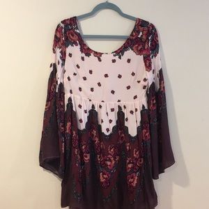 Free People Maroon Mini Dress with Bell Sleeves